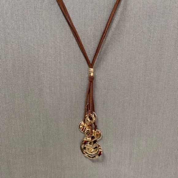 Leather and gold adjustable necklace - Picture 1 of 4